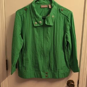 Chico's Windows Spectra 3/4 Solid Kelly Green Full Zip Jacket/Shirt Size 1